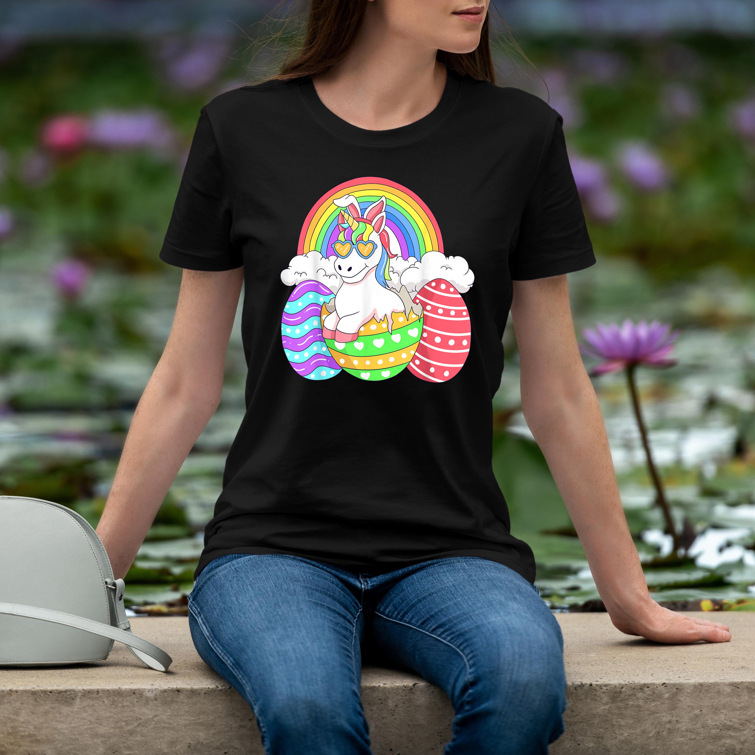 Easter Eggs Unicorn Bunny Happy Easter Women Girls Shirt 